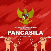 Happy Pancasila day June 1, Indonesian national holiday, greeting design with garuda decoration vector