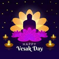 happy vesak day, greeting card and poster design for vesak day. Vesak Day is a holy day for Buddhists. silhouette of buddha statue and lotus flower vector