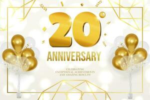 Anniversary celebration horizontal flyer golden letters and balloons 20 vector