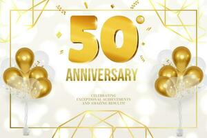 Anniversary celebration horizontal flyer golden letters and balloons 50 vector