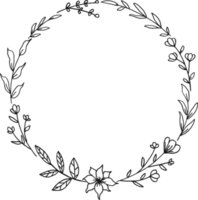 Circle Floral border with hand drawn flowers and leaves png