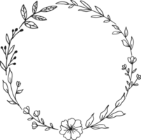 Circle Floral border with hand drawn flowers and leaves png