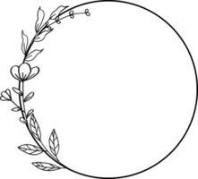 cirkel bloemen grens met hand- getrokken bloemen en bladeren png