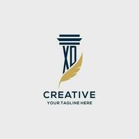 XD monogram initial logo with pillar and feather design vector