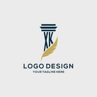 XK monogram initial logo with pillar and feather design vector