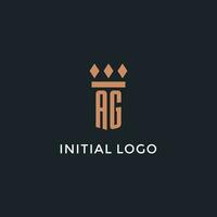 AG logo initial with pillar icon design, luxury monogram style logo for law firm and attorney vector