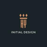 HY logo initial with pillar icon design, luxury monogram style logo for law firm and attorney vector