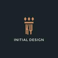 KY logo initial with pillar icon design, luxury monogram style logo for law firm and attorney vector