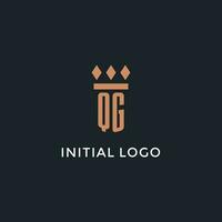 QG logo initial with pillar icon design, luxury monogram style logo for law firm and attorney vector