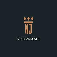 NJ logo initial with pillar icon design, luxury monogram style logo for law firm and attorney vector