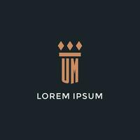 UM logo initial with pillar icon design, luxury monogram style logo for law firm and attorney vector