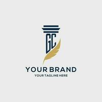 GC monogram initial logo with pillar and feather design vector