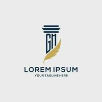 GM monogram initial logo with pillar and feather design vector