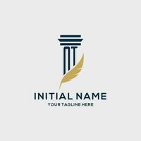 NT monogram initial logo with pillar and feather design vector