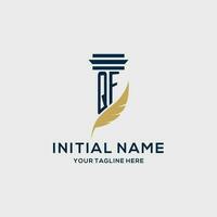 QF monogram initial logo with pillar and feather design vector