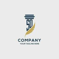 SO monogram initial logo with pillar and feather design vector