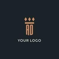 AO logo initial with pillar icon design, luxury monogram style logo for law firm and attorney vector