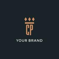 CP logo initial with pillar icon design, luxury monogram style logo for law firm and attorney vector