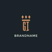 GI logo initial with pillar icon design, luxury monogram style logo for law firm and attorney vector