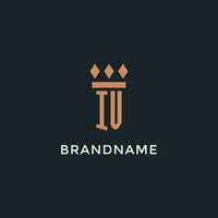 IV logo initial with pillar icon design, luxury monogram style logo for law firm and attorney vector