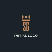 sg logo inicial con pilar icono diseño, lujo monograma estilo logo para ley firma y abogado vector