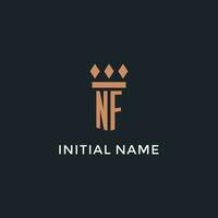 NF logo initial with pillar icon design, luxury monogram style logo for law firm and attorney vector