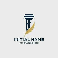 BF monogram initial logo with pillar and feather design vector