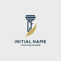 CF monogram initial logo with pillar and feather design vector