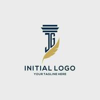 JG monogram initial logo with pillar and feather design vector