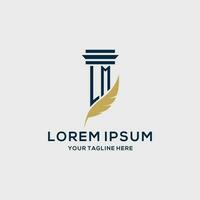 LM monogram initial logo with pillar and feather design vector