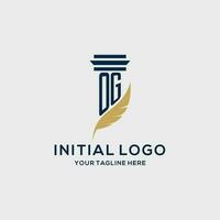 OG monogram initial logo with pillar and feather design vector