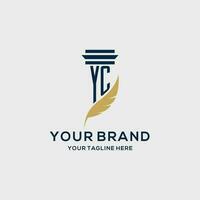 YC monogram initial logo with pillar and feather design vector