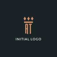 AT logo initial with pillar icon design, luxury monogram style logo for law firm and attorney vector