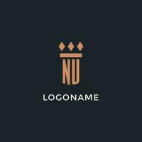 NU logo initial with pillar icon design, luxury monogram style logo for law firm and attorney vector