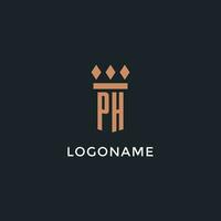 PH logo initial with pillar icon design, luxury monogram style logo for law firm and attorney vector