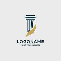 UV monogram initial logo with pillar and feather design vector