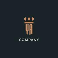 YA logo initial with pillar icon design, luxury monogram style logo for law firm and attorney vector