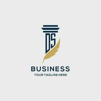 DS monogram initial logo with pillar and feather design vector