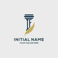 IF monogram initial logo with pillar and feather design vector