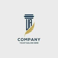 UA monogram initial logo with pillar and feather design vector