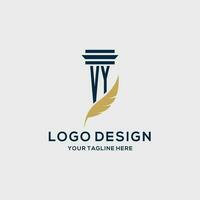 VY monogram initial logo with pillar and feather design vector