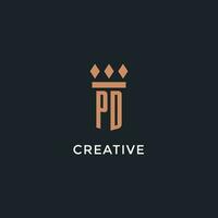 PD logo initial with pillar icon design, luxury monogram style logo for law firm and attorney vector