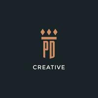 pd logo inicial con pilar icono diseño, lujo monograma estilo logo para ley firma y abogado vector