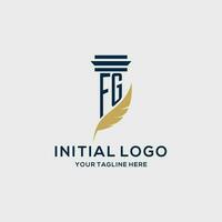 FG monogram initial logo with pillar and feather design vector
