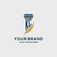 KC monogram initial logo with pillar and feather design vector