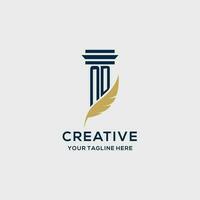 ND monogram initial logo with pillar and feather design vector