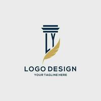 LY monogram initial logo with pillar and feather design vector