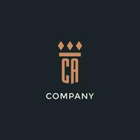 CA logo initial with pillar icon design, luxury monogram style logo for law firm and attorney vector