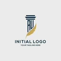 RU monogram initial logo with pillar and feather design vector