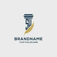 SW monogram initial logo with pillar and feather design vector